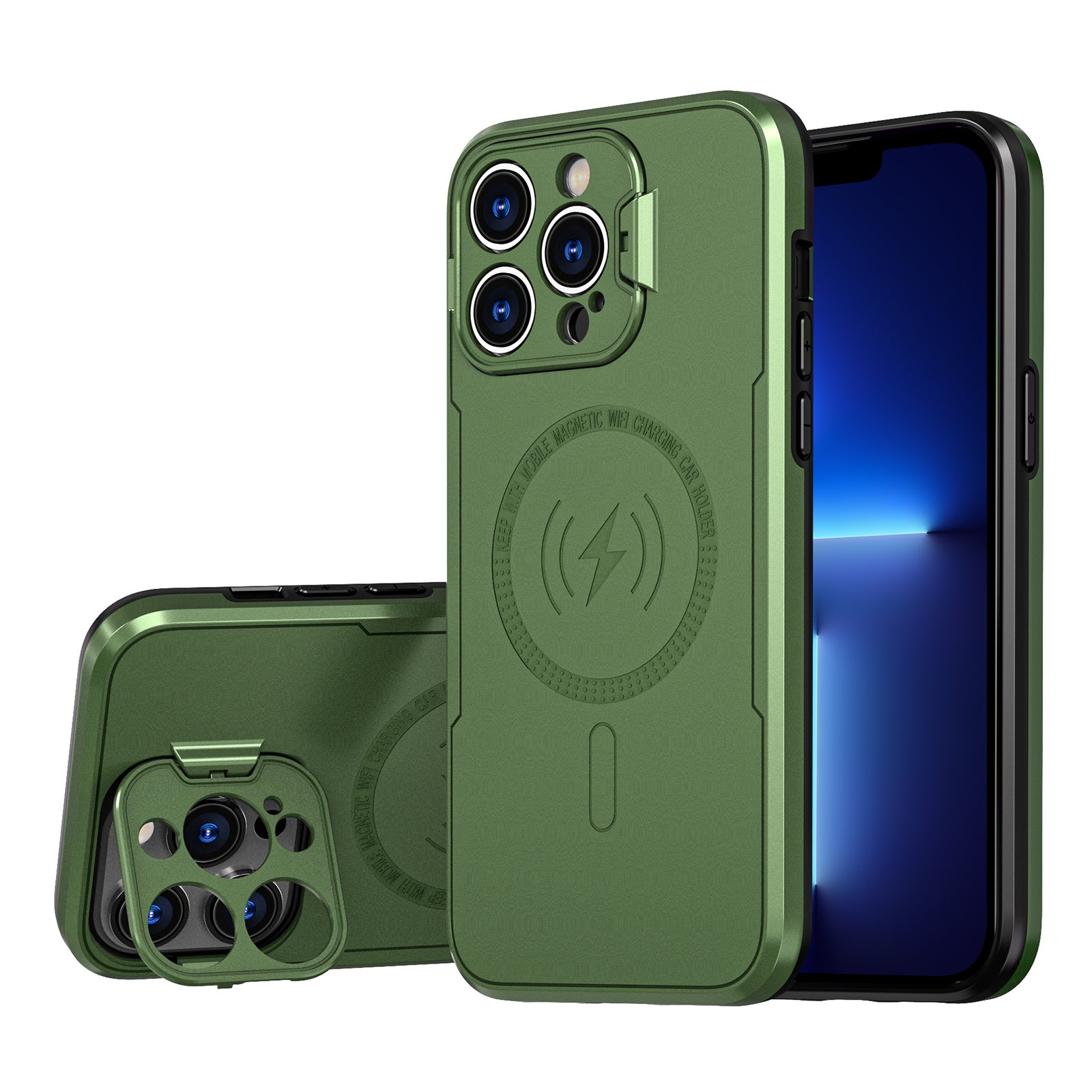 For iPhone 13 Pro Max 6.7 inch PC+TPU Hybrid Dual Layer Cover Lens Frame Kickstand Magnetic Phone Case For iPhone 13 Pro Max 6.7 inch PC+TPU Hybrid Dual Layer Cover Lens Frame Kickstand Magnetic Phone Case